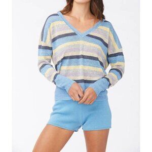 Sundays Mae Linen Multi Stripe V Neck Sweater size Medium (2)
